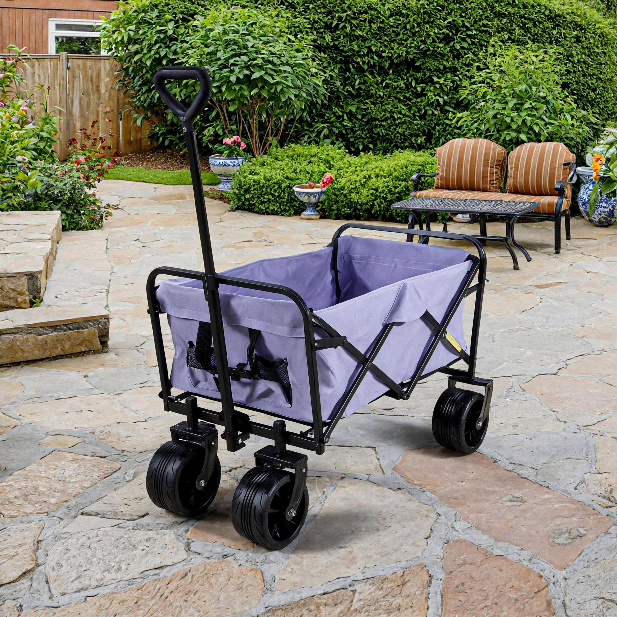 Front. APRILSOUL - 100L Collapsible Folding Beach Wagon Cart with 220Lbs Large Capacity Wagons Carts Heavy Duty Foldable with Big Wheels - Purple.