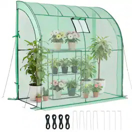 VEVOR - Walk-in Greenhouse,78" x 39.4" x 78.7" Greenhouse for Outdoors with Window, PE Cover, 3-Tier Shelf, Roll-Up Zipper Doors - Green