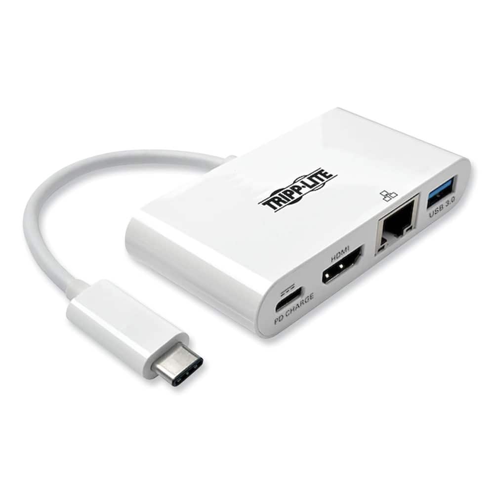 Tripp Lite - U444-06N-HGU-C 3 in. USB-A/USB-C PD Charging/Gigabit Ethernet USB 3.1 Gen 1 USB-C to HDMI Adapter - White