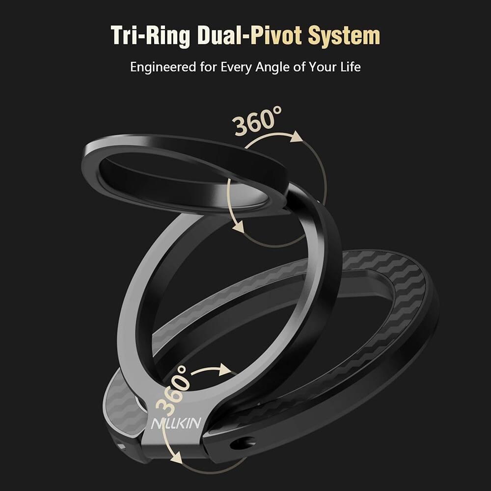 Left. PARKER SLATER - Magnetic Phone Ring Holder – Aluminum, Black, Kickstand - Black.