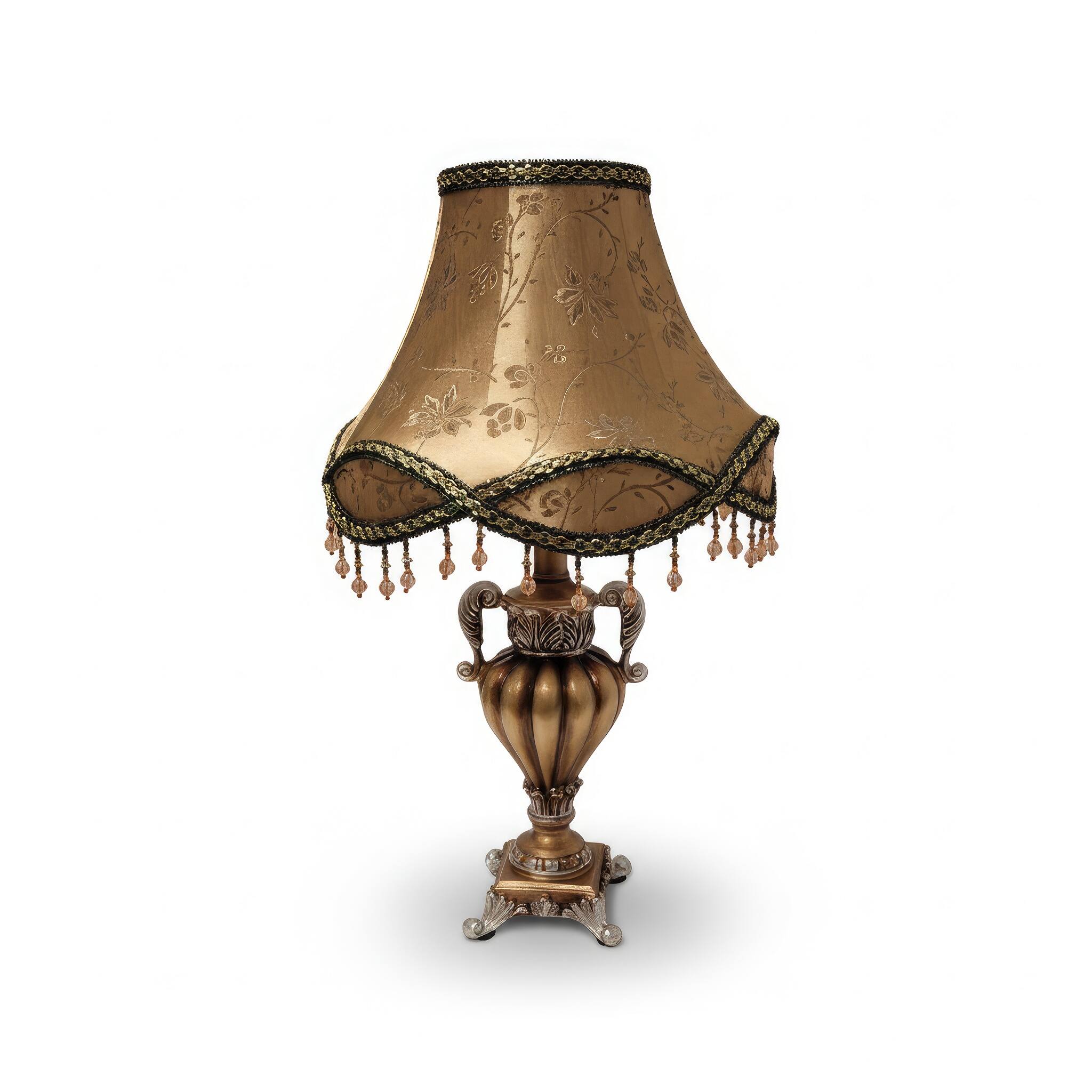 Angle. FC Design - 24"H Elegant Vase w/ Brown Palace Style Beaded Shade Table Lamp.