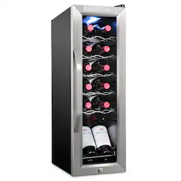 Ivation - 12 Bottle Compressor Wine Refrigerator, Freestanding Wine Cooler with Lock - Stainless Steel
