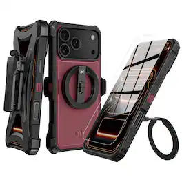 Mybat Pro - Renegade Series Case with Detachable Double-Sided Magnetic Stand and Holster for Apple iPhone 18 Pro Max / 17 Pro Max - Burgundy