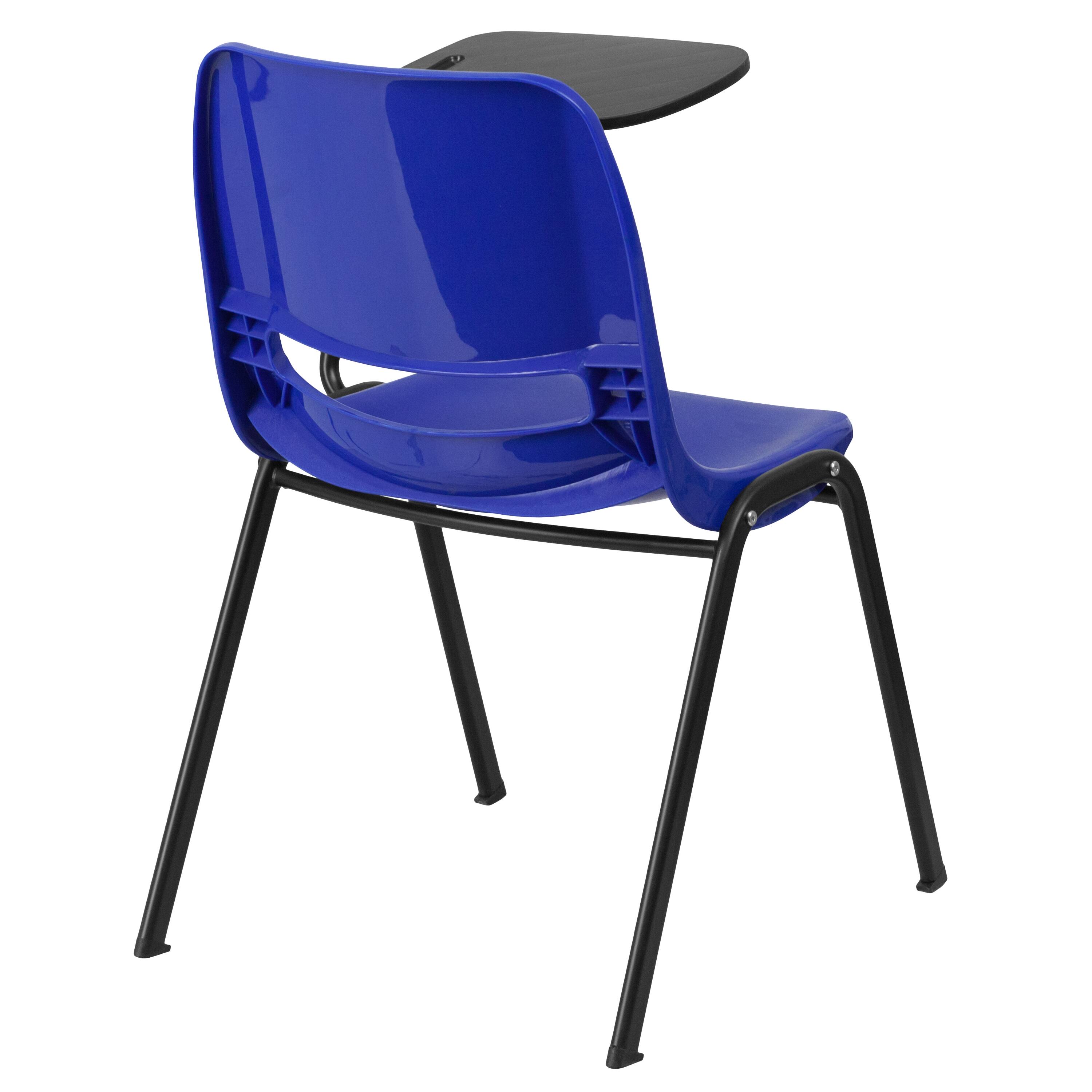 Alt View 3. Emma + Oliver - Ergonomic Shell Chair with Left Handed Flip-Up Tablet - Tablet Arm Desk - Blue.