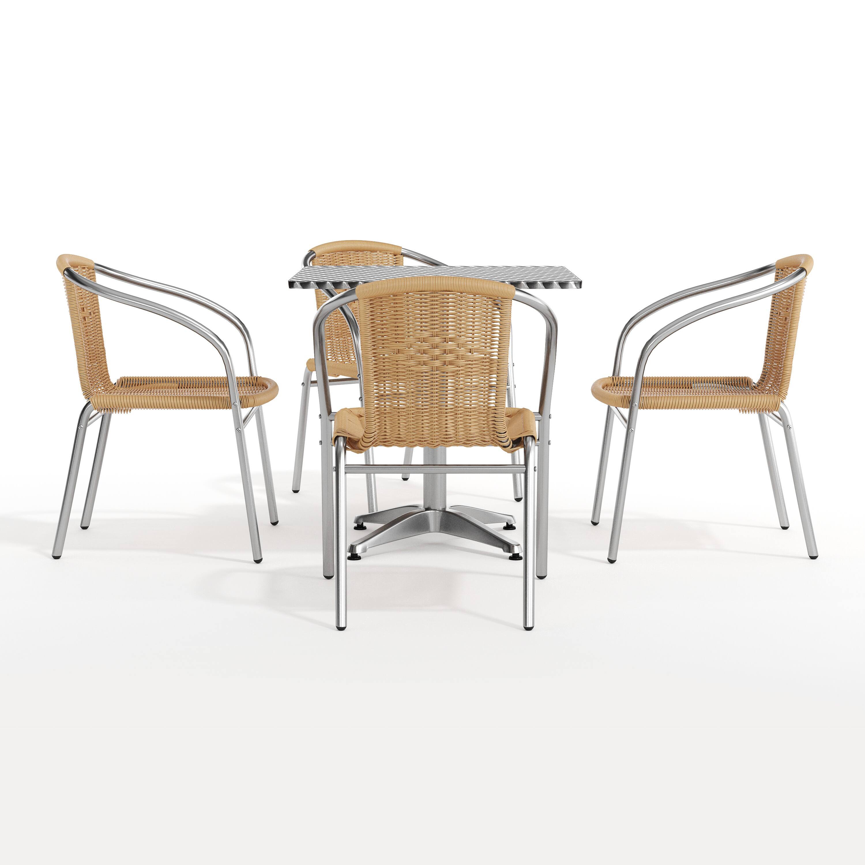 Alt View 8. Emma + Oliver - 27.5" Square Aluminum Garden Patio Table Set with 4 Rattan Chairs - Beige.