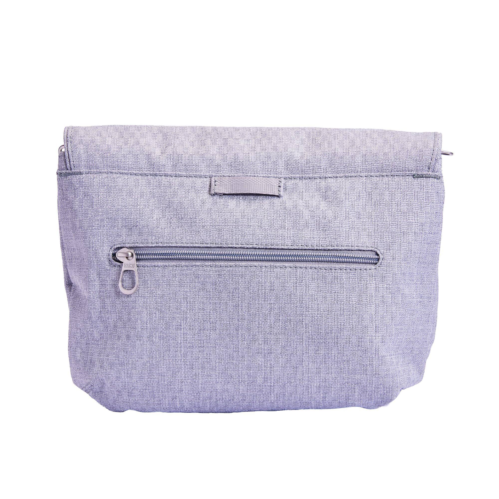 Left. Haiku - Haiku Bliss RFID Blocking Crossbody Saddle Bag - Stone Gray.