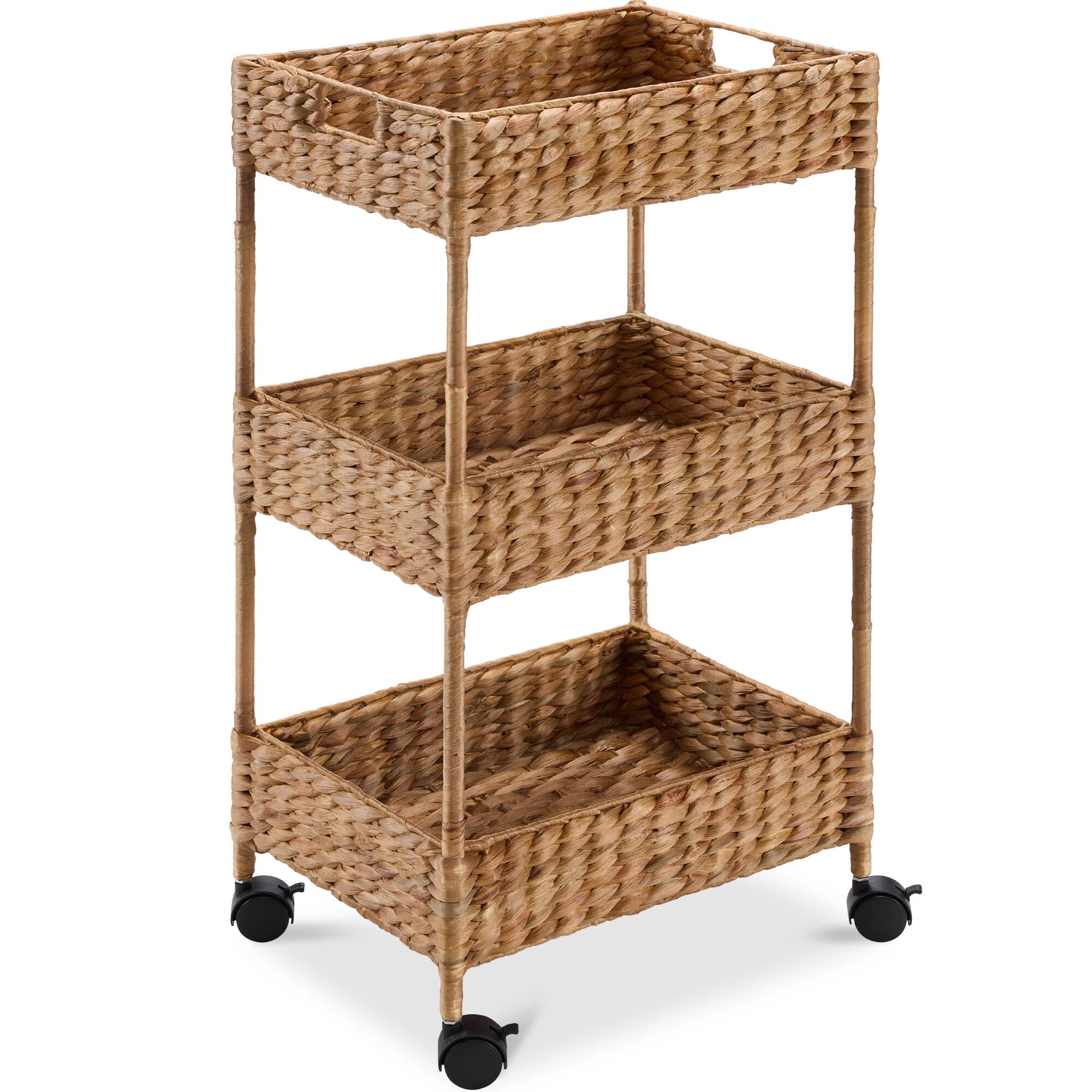 Front. Best Choice Products - 3-Tier Water Hyacinth Rolling Utility Cart w/ Weaved Baskets  Chestnut - Chestnut.