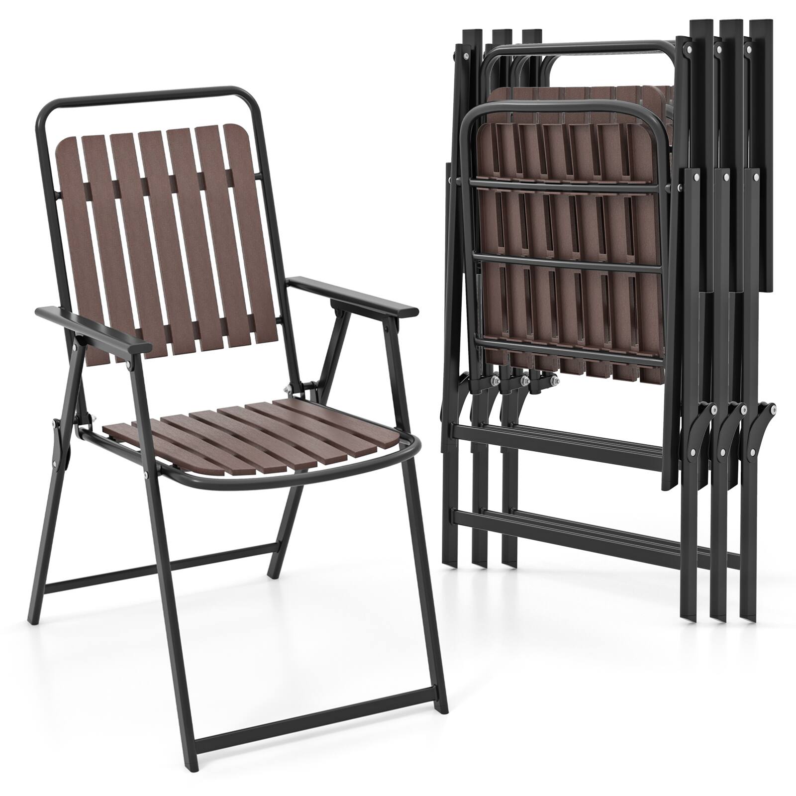Back. SlickBlue - Patio Folding Chairs Set of 4 with PP Seat and Back and Metal Frame - Coffee.