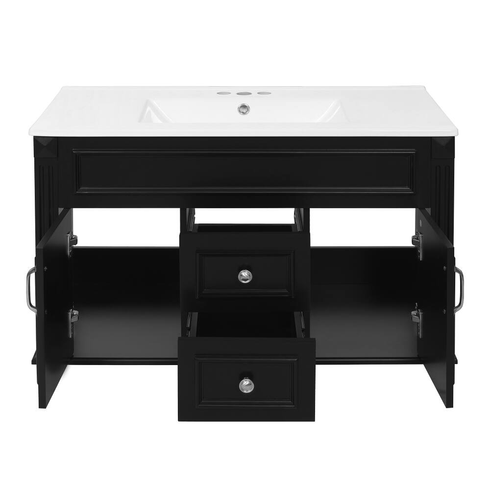 Alt View 7. Loheer - Loheer 36 inch Wall Mounted Bathroom Vanity Black Floating Bathroom Storage Cabinet with Ceramic Sink - Black.