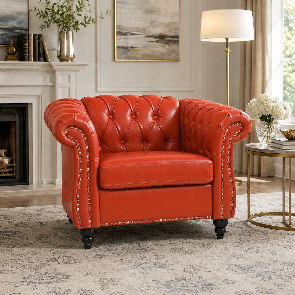 Alt View 2. Anysun - Modern Classic PU Leather Sofa Set - Luxurious Comfort & Stylish Durable Design - Orange.