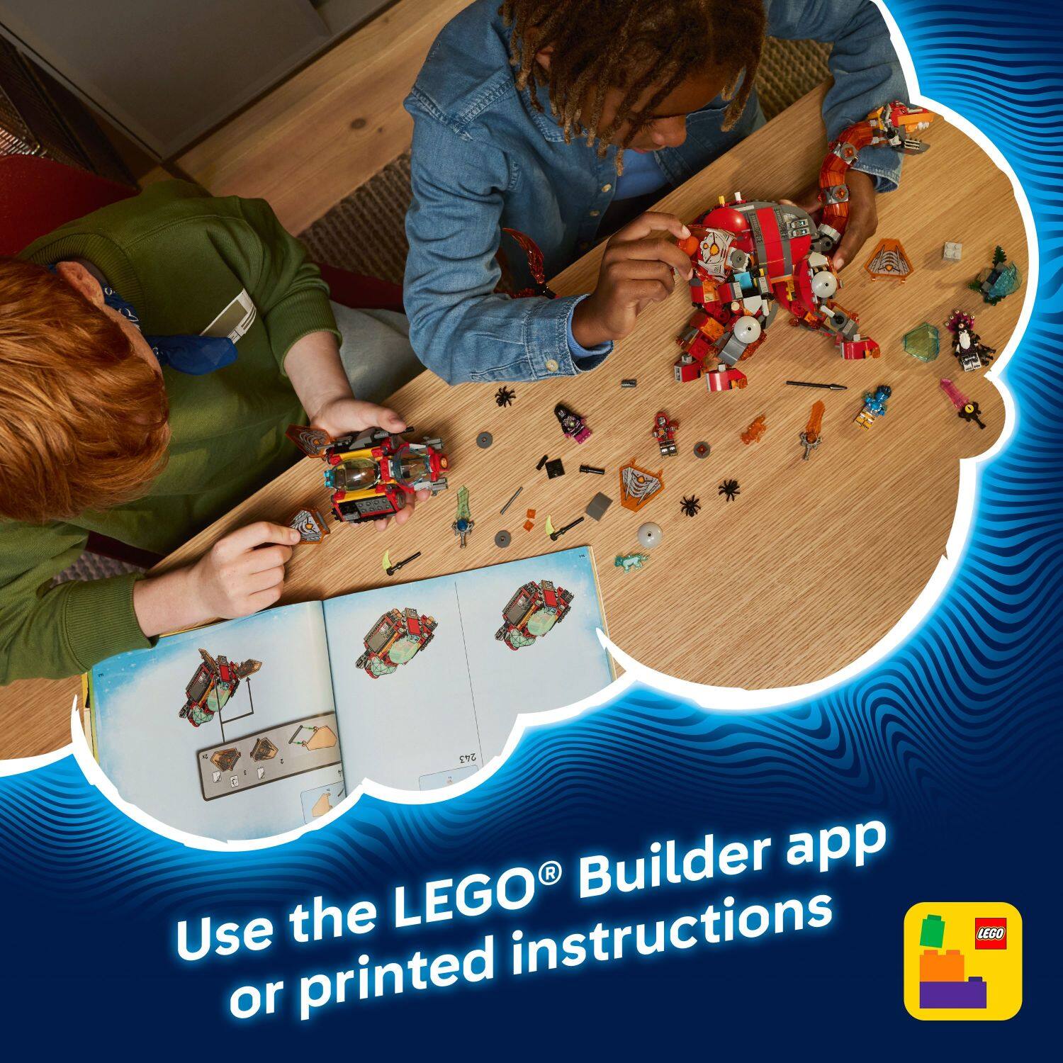 Use the LEGO® Builder app or printed instructions