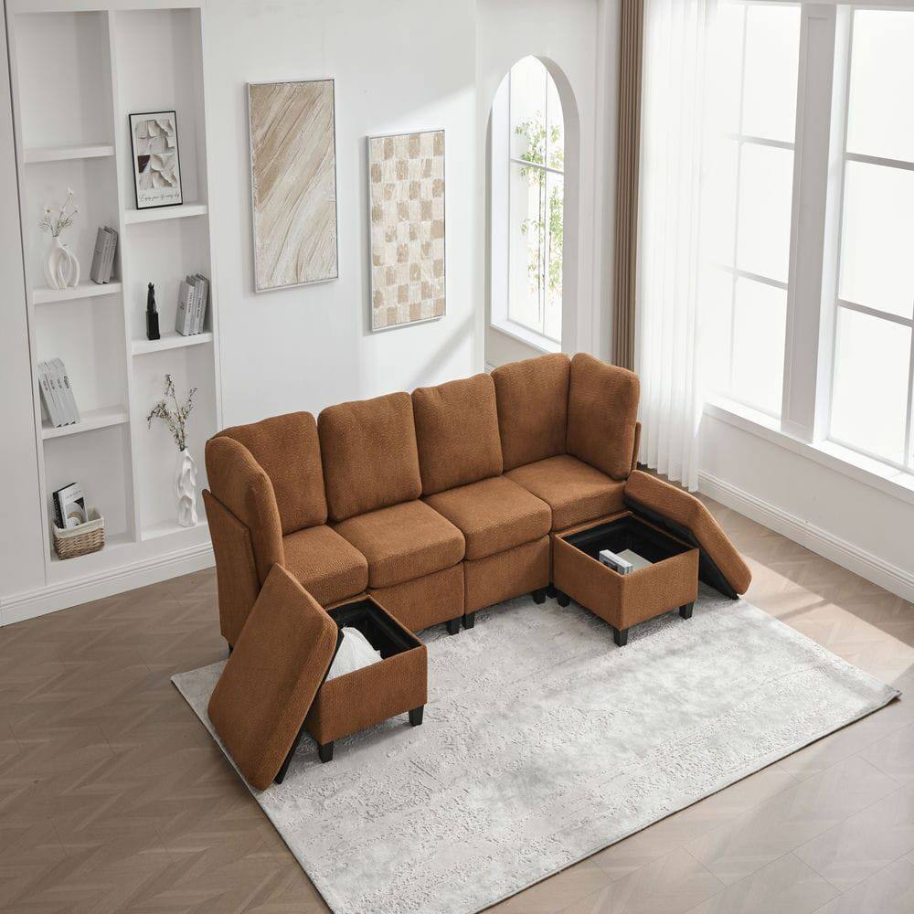 Alt View 6. Kadyn - U-Shaped 6-Seat Sectional, Oversized Modular Couch with Chaise and Storage Ottoman, Orange - Orange.