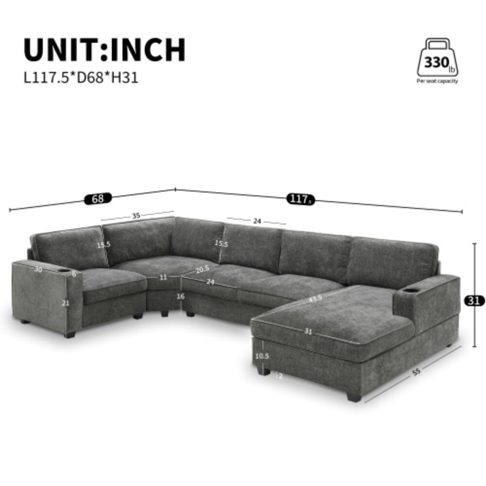 UNIT: INCH  
L117.5*D68*H31  

330 lb Per seat capacity  

68  
35  
24  
117.5  
15.5  
15.5  
30  
6  
21  
11  
16  
20.5  
24  
49.5  
31  
31  
10.5  
2  
55