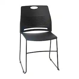 Emma + Oliver - Arcana Series Heavy Duty 660 lb. Capacity Ergonomic Polypropylene Stack Chair with Perforated Back and Steel Sled Base - Black
