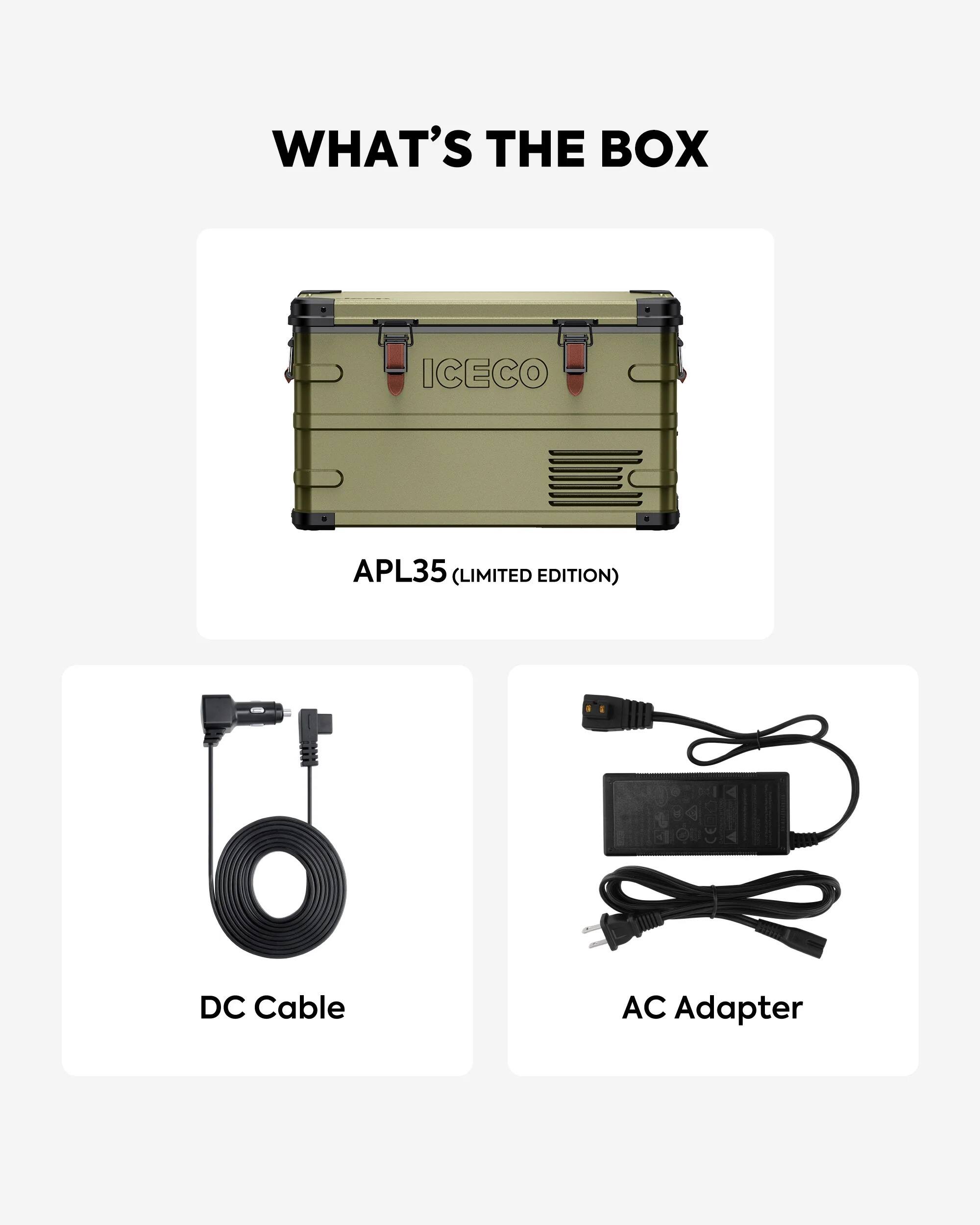 WHAT'S THE BOX

ICECO

APL35 (LIMITED EDITION)

DC Cable

AC Adapter