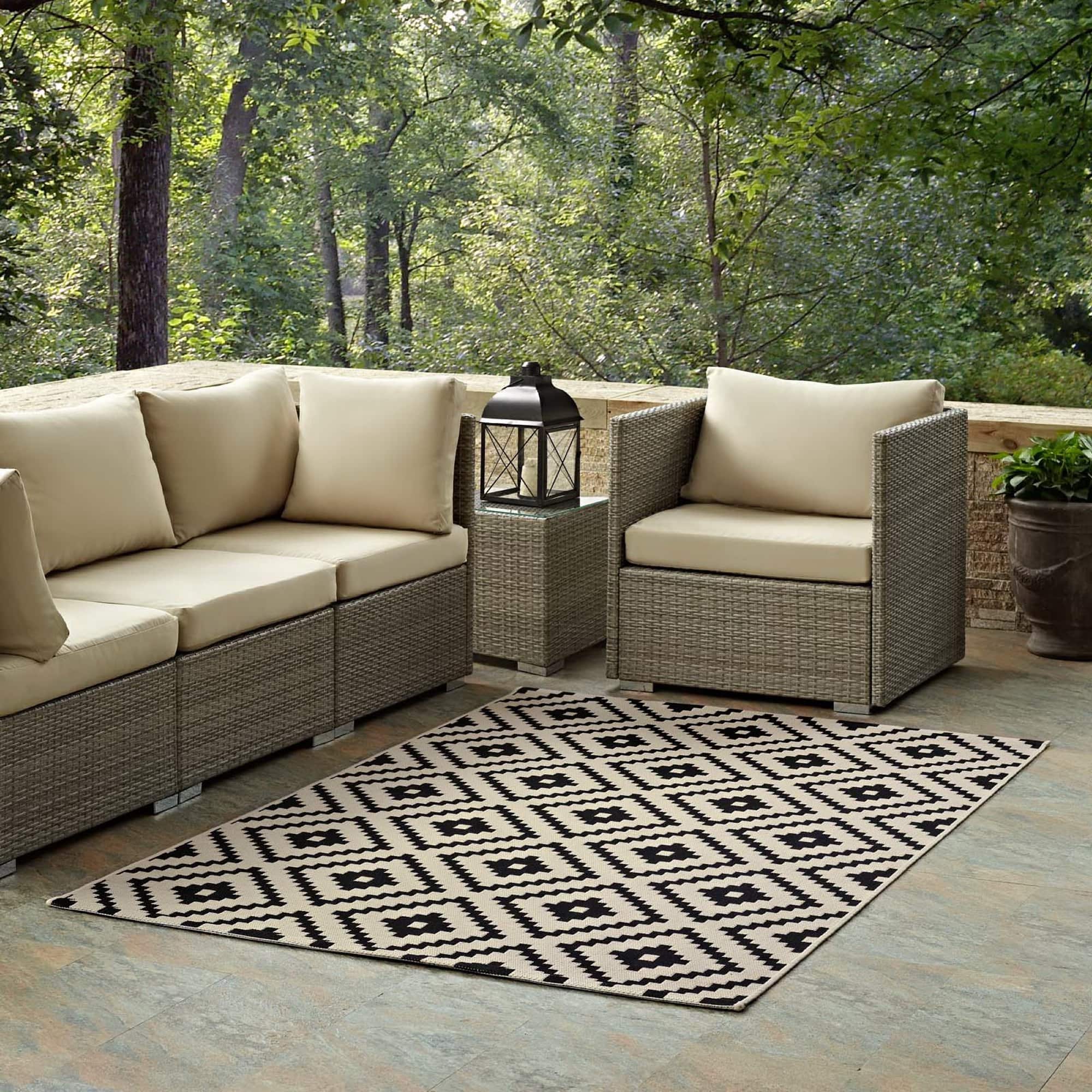 Photos - Area Rug Modway  Perplex Geometric Diamond Trellis Indoor and Outdoor  - Black and Beige R-1134A-58 