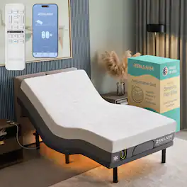 Renanim - SFE Twin XL Adjustable Electric Bed Frame with 12" Hybrid Mattress, Massage, USB, Remote & UnderBed Light - Gray