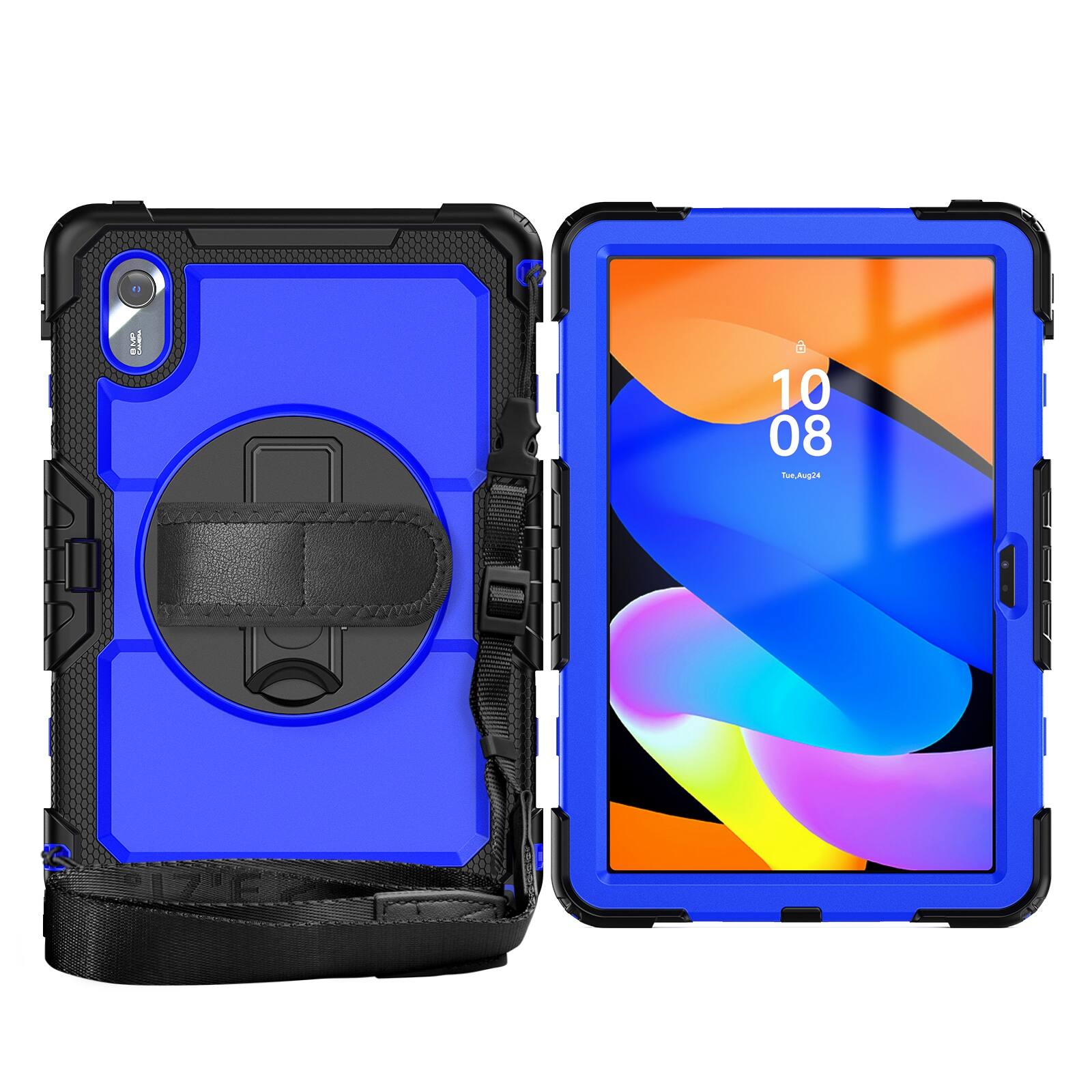 Angle. UUCOVER - Full Body Case for Lenovo Idea Tab 11 inch (TB336) 2025 /K11 Gen 2 Built-in Screen Protector Stand Shoulder Strap Cover - Blue+Black.