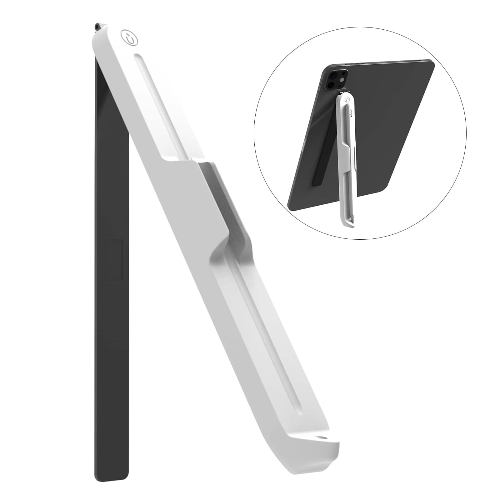 Dteck - Universal Tablet Stand with Stylus Holder, Stick-On Adhesive Desk Tablet Stand Mount - White