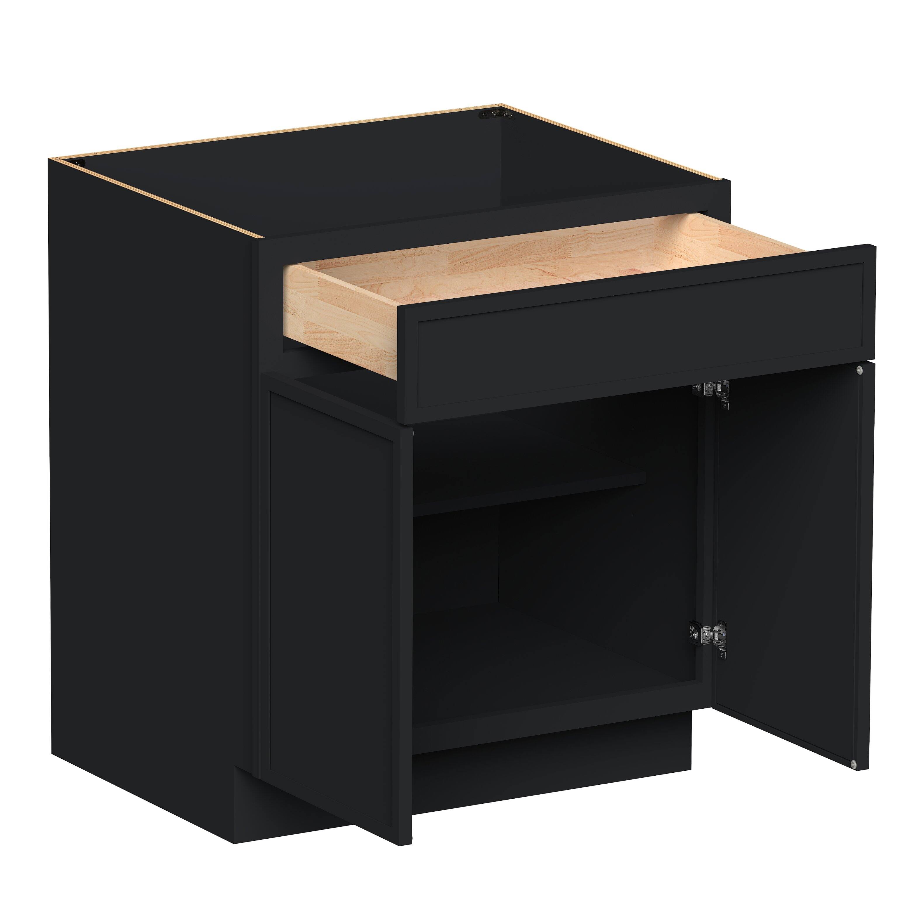 Angle. Boyel Living - 30-in W x 34.5-in H x 24-in D Shaker RTA Kitchen Base Cabinet with Soft-Close - Black.