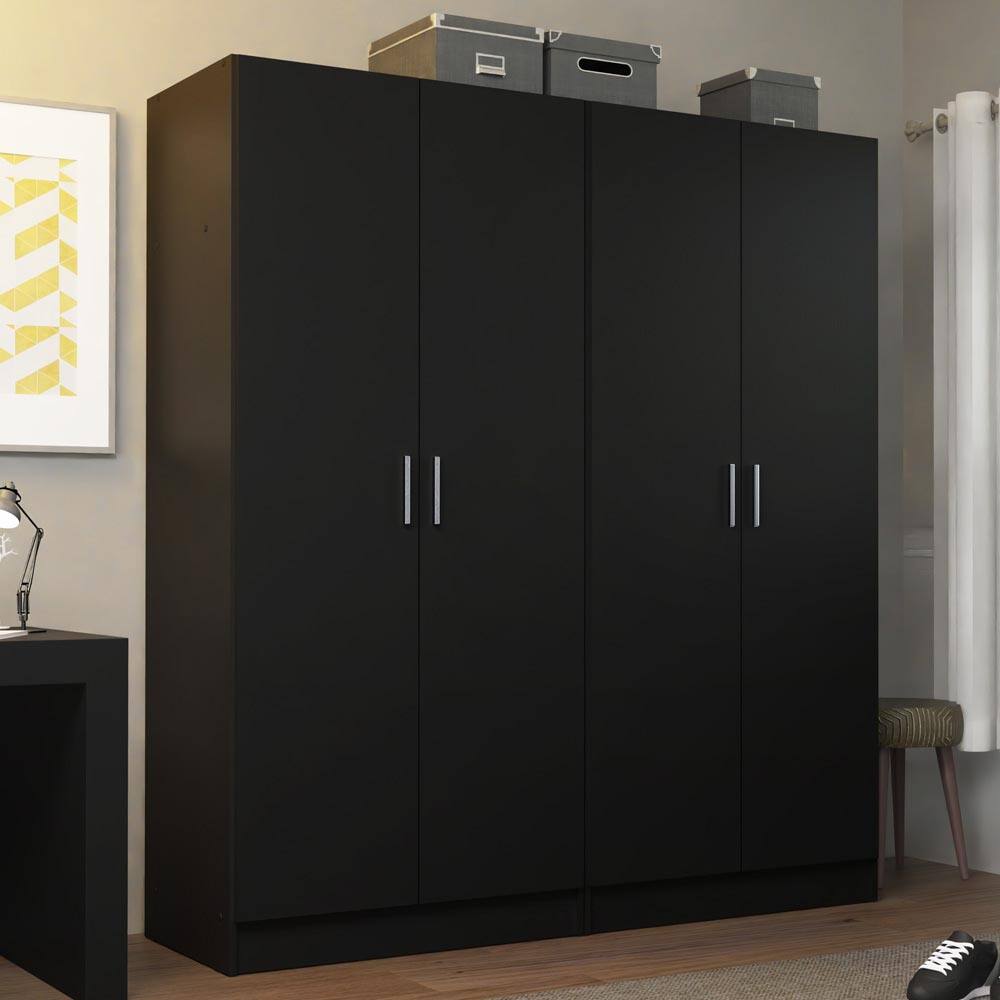 Angle. Madesa - Madesa 4 Doors Wardrobe with Ample Shelves and Hanging Space 63"L - Black - Black.