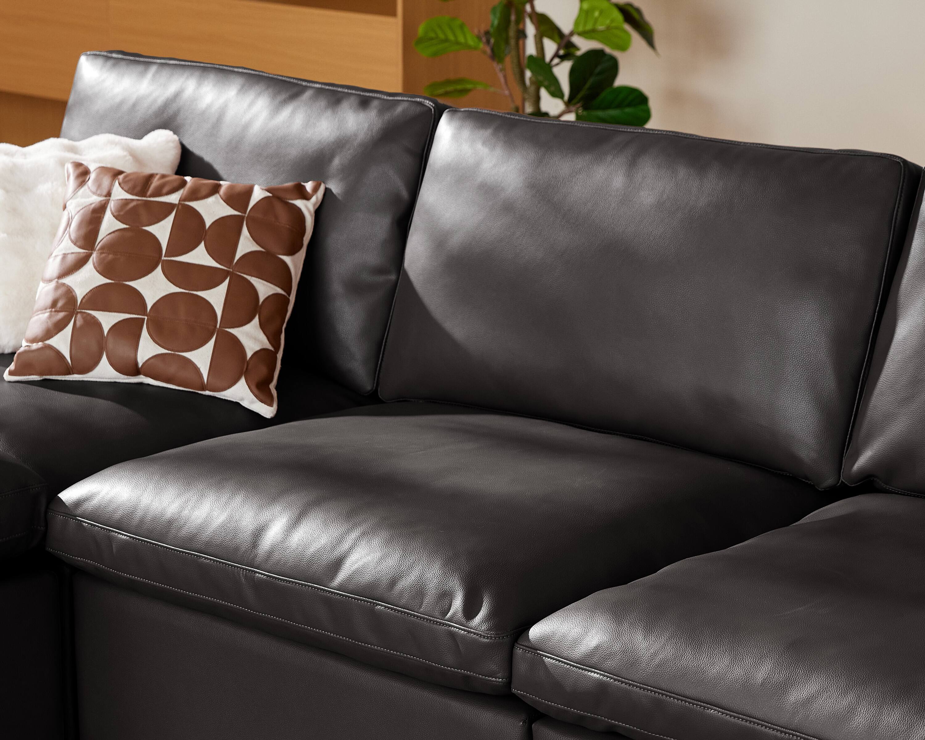 Back. Dyonery - Dyonery Large-sized down modular cloud sofa - leather imitation - black. L-shaped 3+1 style. - Black.