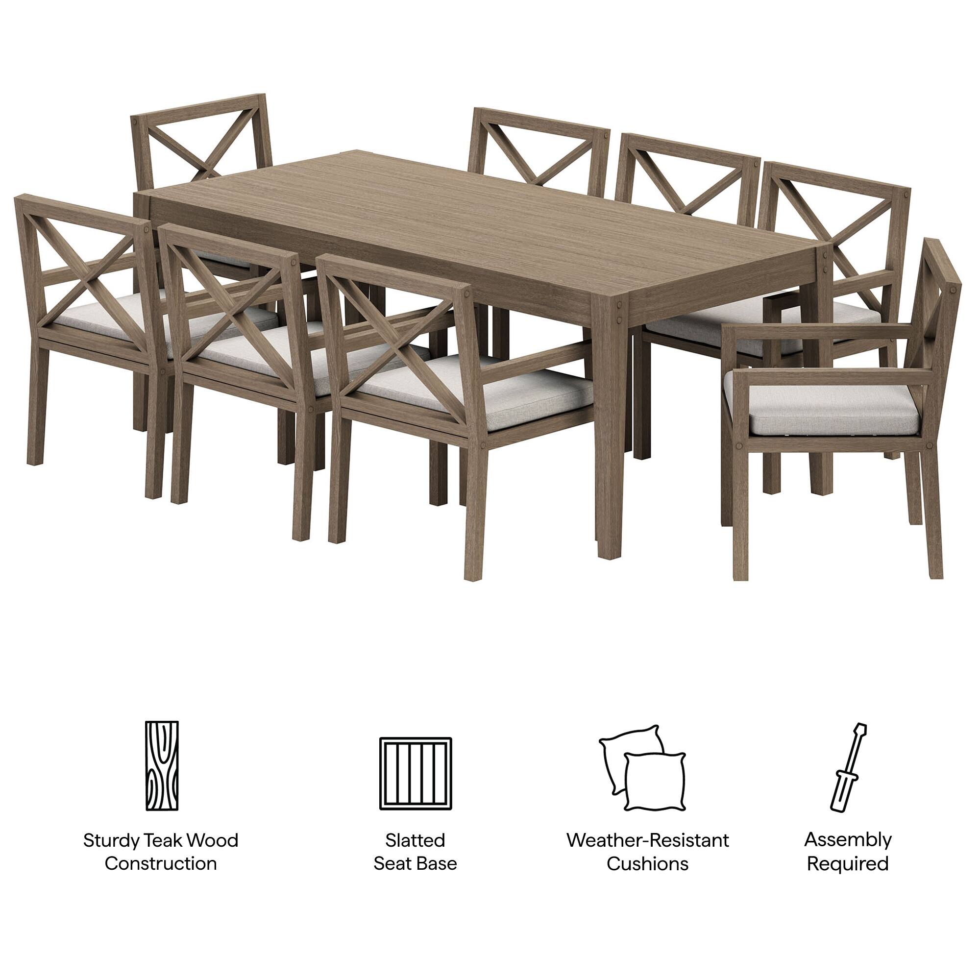 Sturdy Teak Wood Construction, Slatted Seat Base, Weather-Resistant Cushions, Assembly Required