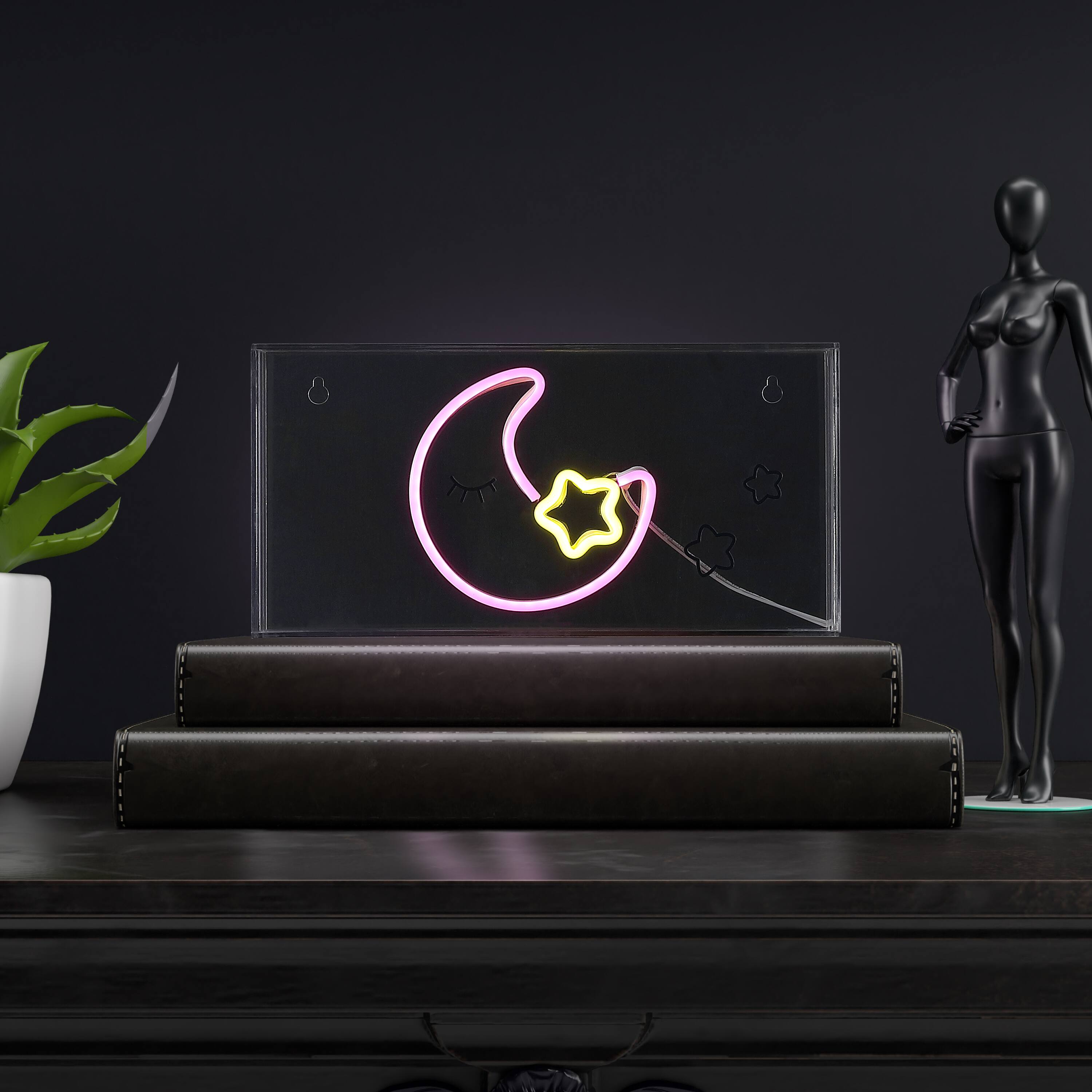 Alt View 1. Jonathan Y - Moon 11.8" Contemporary Glam Acrylic Box USB Operated LED Neon Light, Pink/Yellow - Pink/Yellow.