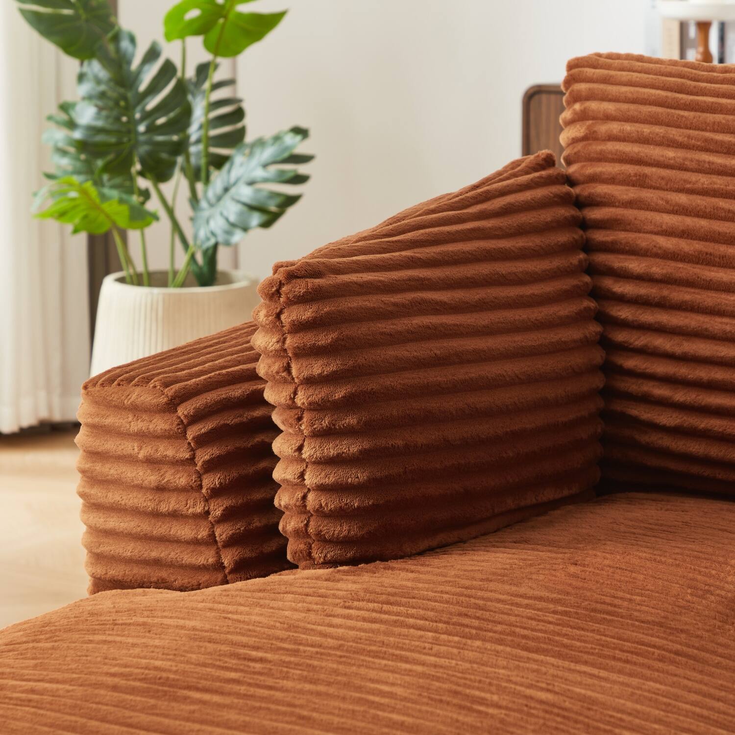 Alt View 4. Z-Edge - Corduroy sleeper sofa couch, no assembly needed, Perfect for Living Room/Dorm/Apartment - Orange - Orange.