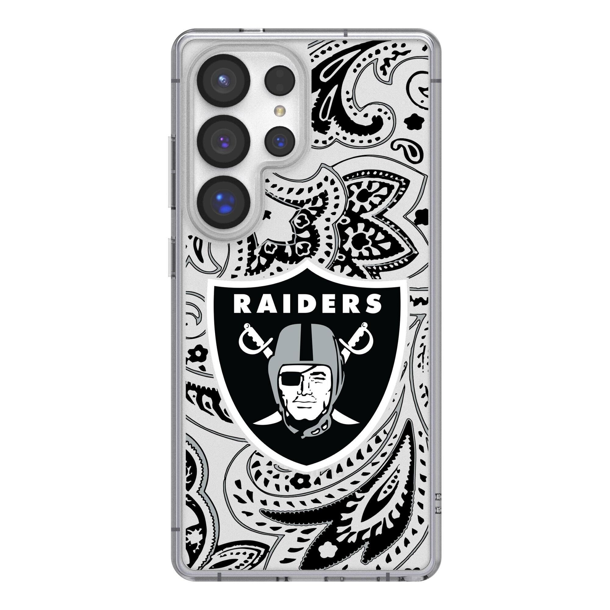 Front. Keyscaper - Las Vegas Raiders Galaxy Clear Paisley Design Case - S23 Plus - Multicolor.