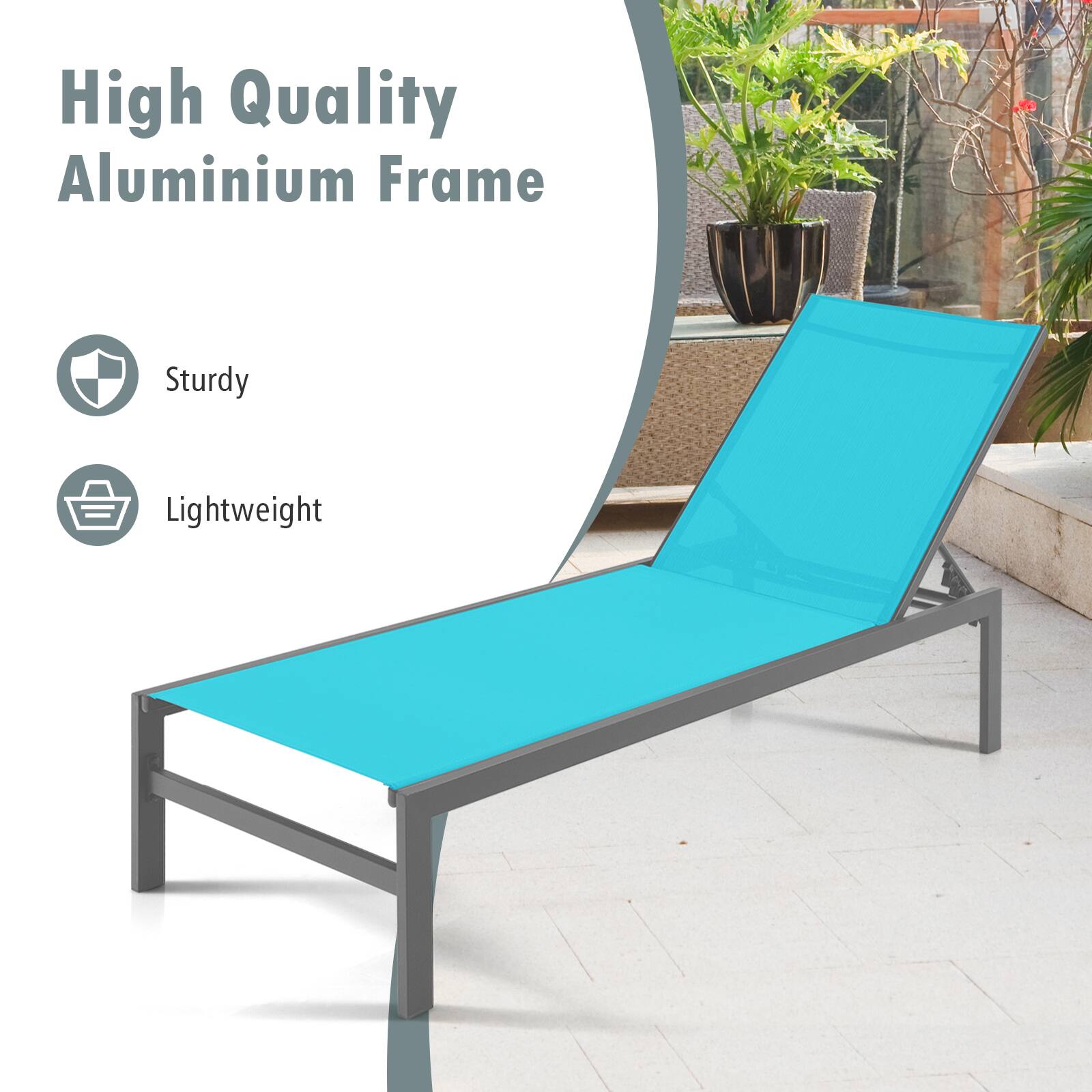 High Quality Aluminium Frame  
Sturdy  
Lightweight