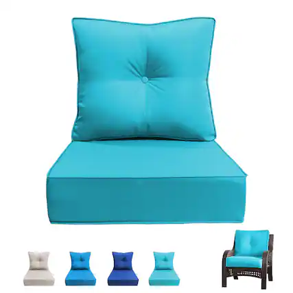 Front. Chateau Abodes - Outdoor Chair Cushions 24"x24"x6" Fade Resistant High Back Deep Seat Replacement for Patio Sofa Loveseat - Lake Blue.