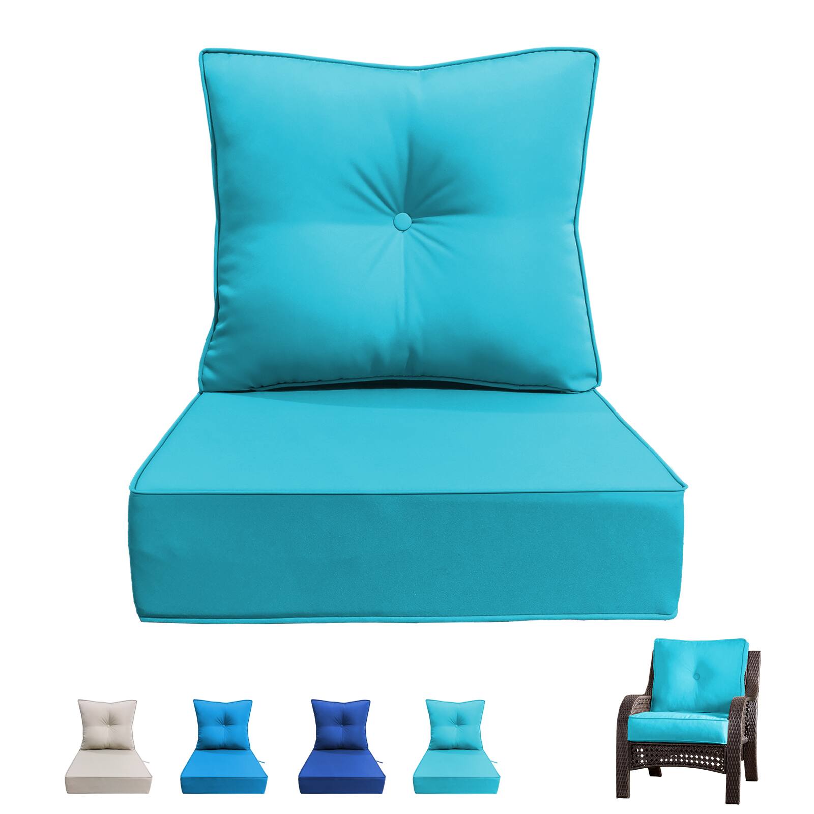Front. Chateau Abodes - Outdoor Chair Cushions 24"x24"x6" Fade Resistant High Back Deep Seat Replacement for Patio Sofa Loveseat - Lake Blue.