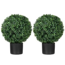 Homcom - Set of 2 UV-Resistant Cedar Topiary Trees with Ground Stake, Indoor Outdoor Faux Shrubs - Green