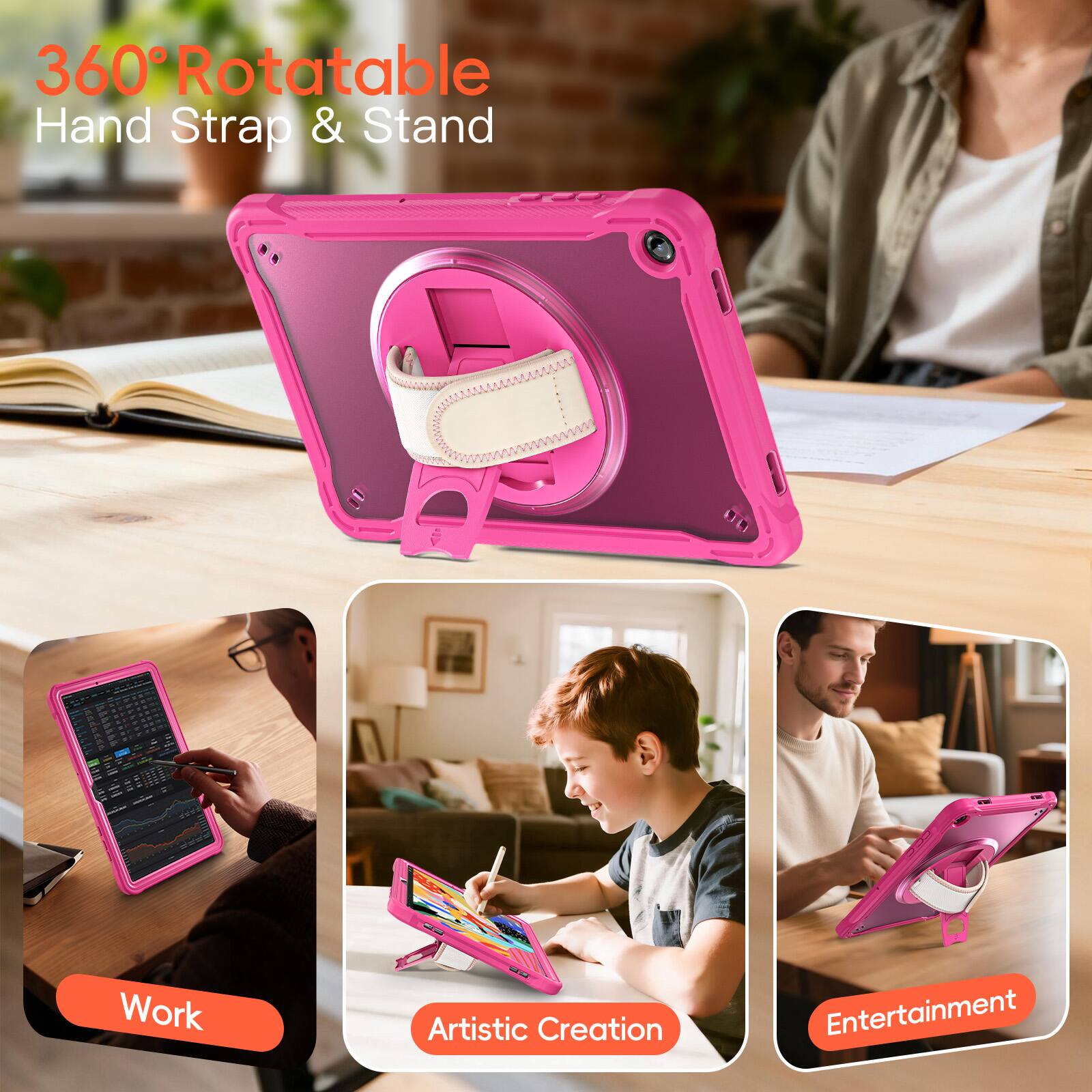 360° Rotatable Hand Strap & Stand

Work  
Artistic Creation  
Entertainment