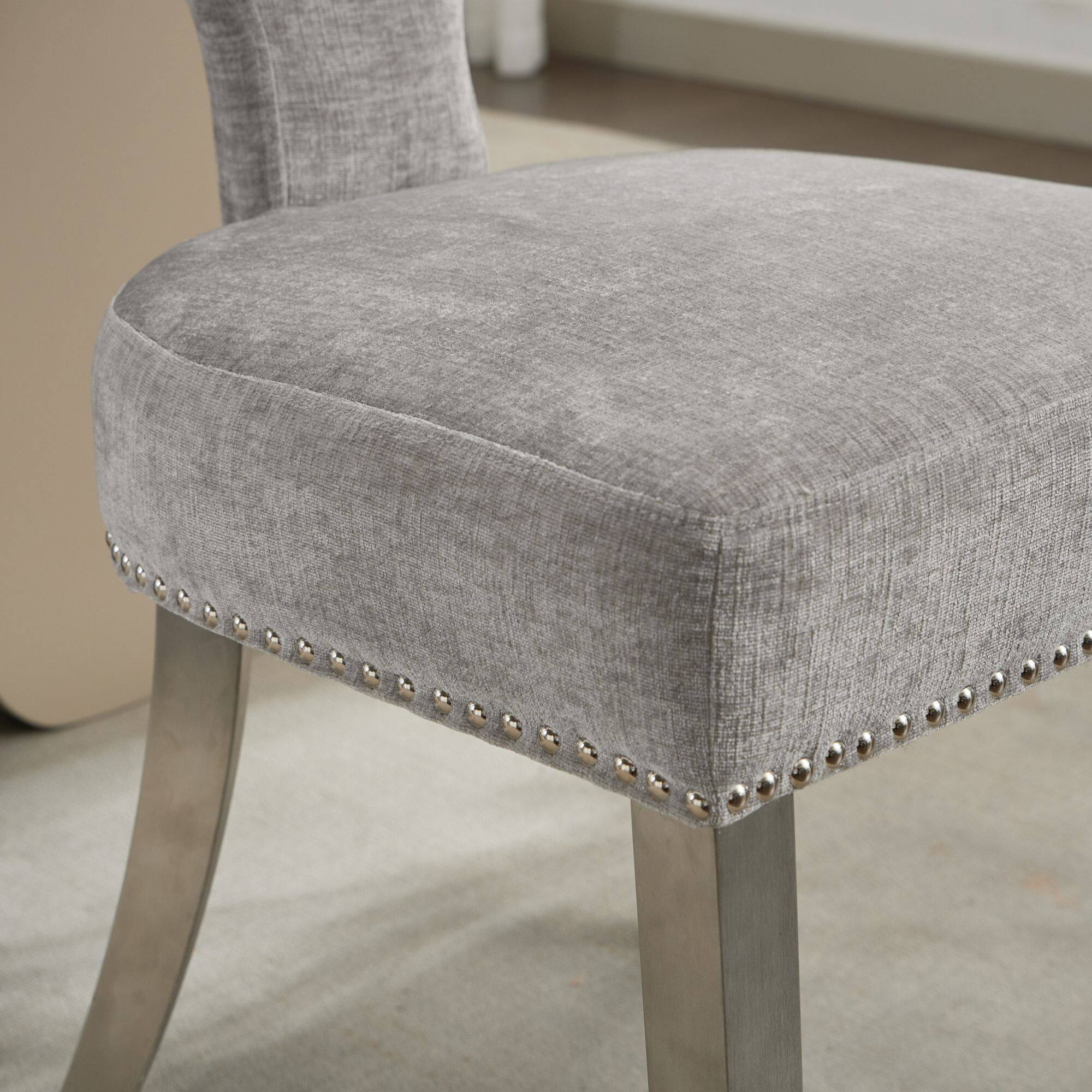 Alt View 9. GOODSILO - Modern Upholstered Dining Chairs Set of 2 with Curved Backrest and Stainless Steel Legs - Gray.