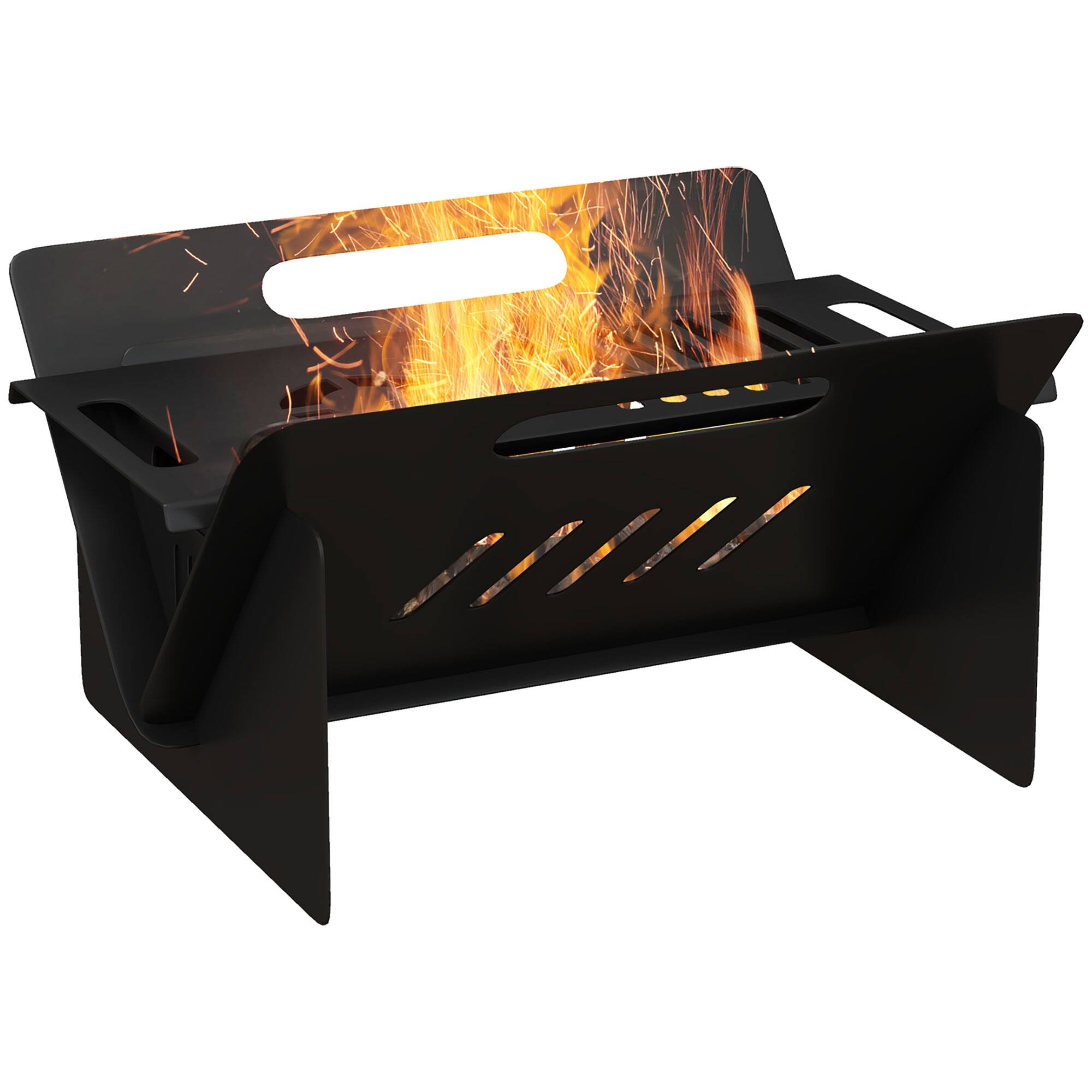 Front. Outsunny - 3-In-1 Small Portable Fire Pit, Stove, Coffee Table, Wood Burning Firepit with Carrying Bag and Quick Assembly - Black.