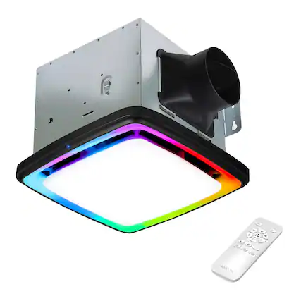 Front. Akicon - RGB1 Black 110 CFM 1.5 Sone Ceiling Bathroom Exhaust Fan with Dimmable and RGB Light, Remote, Humidity Sensor, Square - Black.