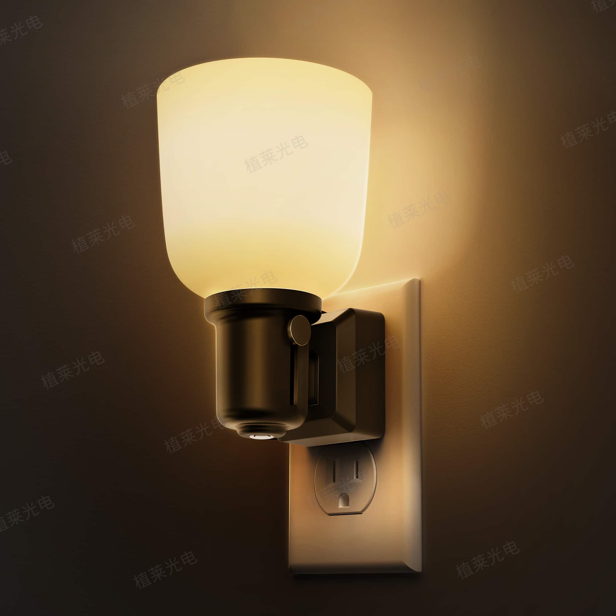 Jandcase - 1W Plug-in Night Light, 3000K Warm Glow, Wine Glass Design, Slide Dimmer 0-100%, Dusk-to-Dawn Sensor - Black