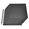 Front. VEVOR - Puzzle Exercise Mat, 24 PCS Fitness Equipment Mats, 24 x 24 x 0.4 in, High-Density EVA Foam Mats Set - Black with Gray Dots.