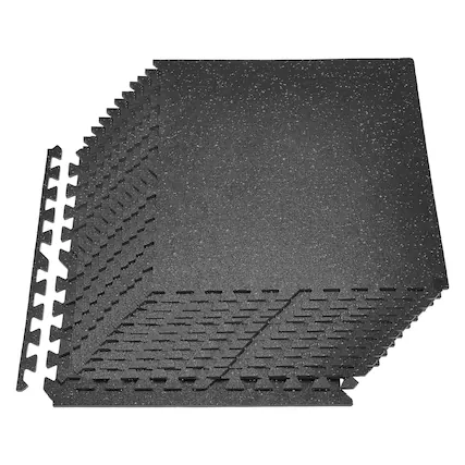 Front. VEVOR - Puzzle Exercise Mat, 24 PCS Fitness Equipment Mats, 24 x 24 x 0.4 in, High-Density EVA Foam Mats Set - Black with Gray Dots.