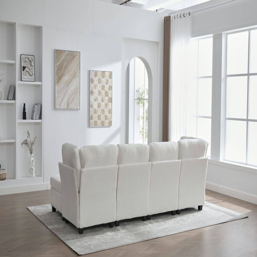 Left. Resenkos - U-Shaped 6-Seat Sectional, Oversized Modular Design with Chaise and Storage Ottoman, Beige - Beige.