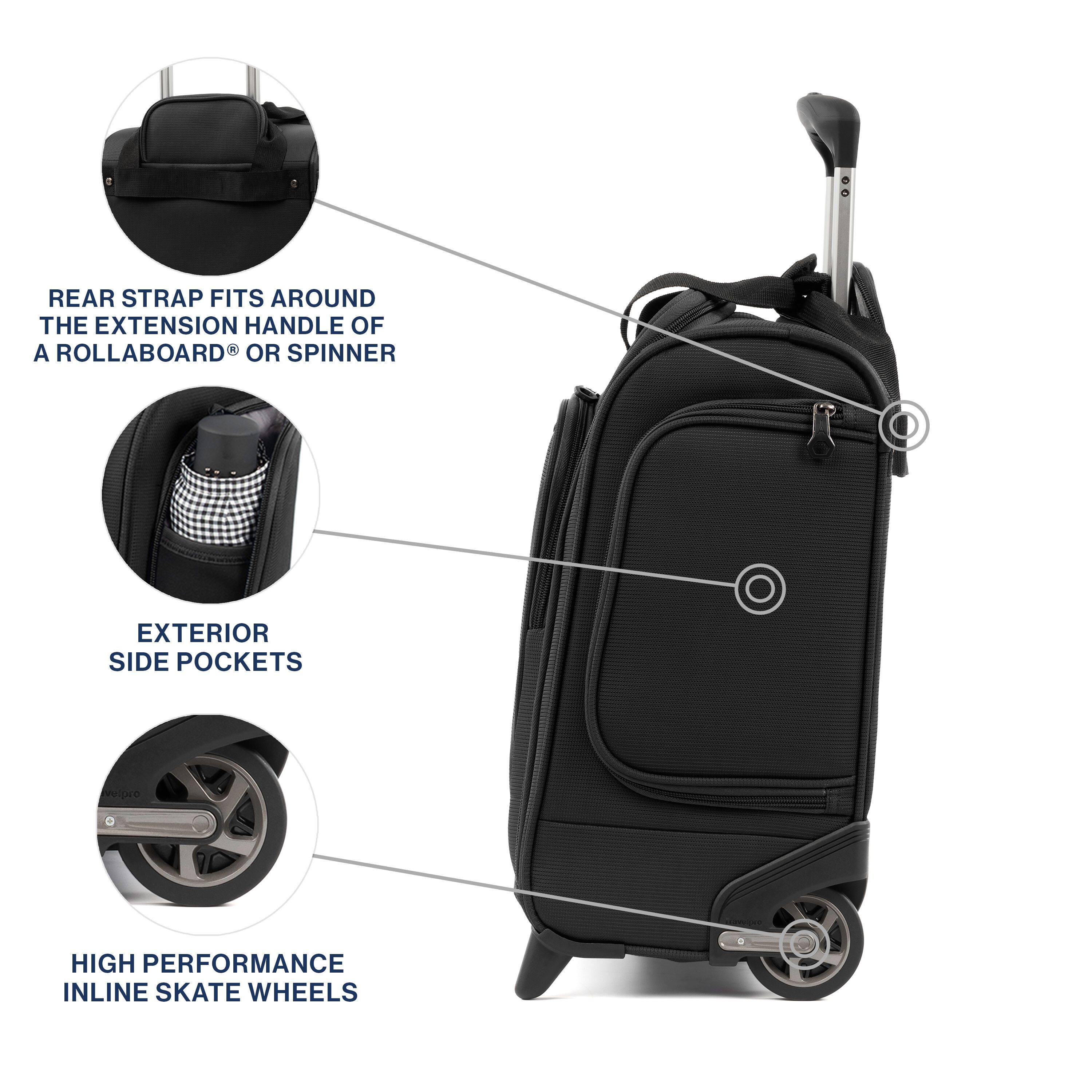 REAR STRAP FITS AROUND THE EXTENSION HANDLE OF A ROLLABOARD® OR SPINNER  
EXTERIOR SIDE POCKETS  
HIGH PERFORMANCE INLINE SKATE WHEELS