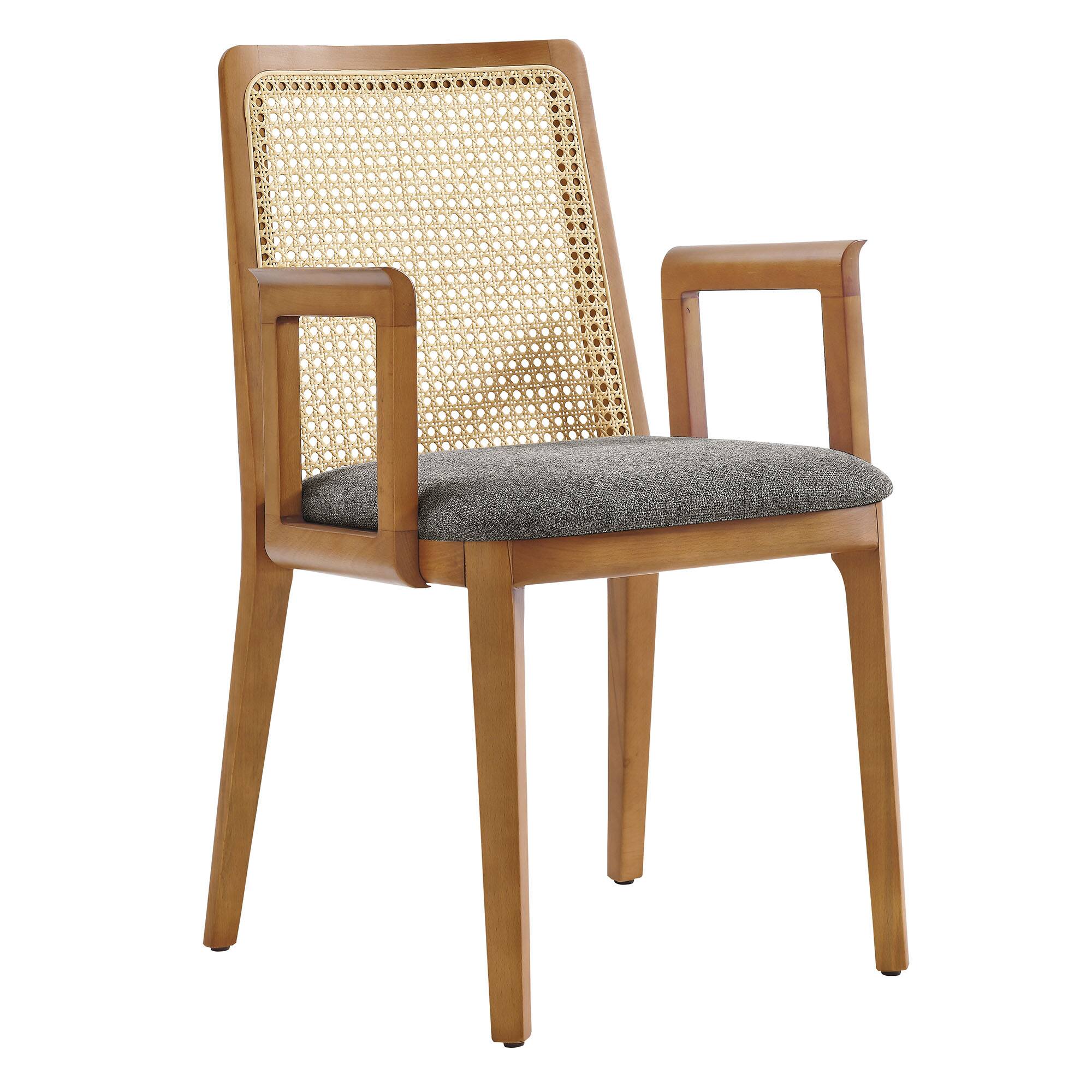 Angle. Modway - Monarch Wood and Rattan Dining Armchair by Modway - Honey Natural Gray.