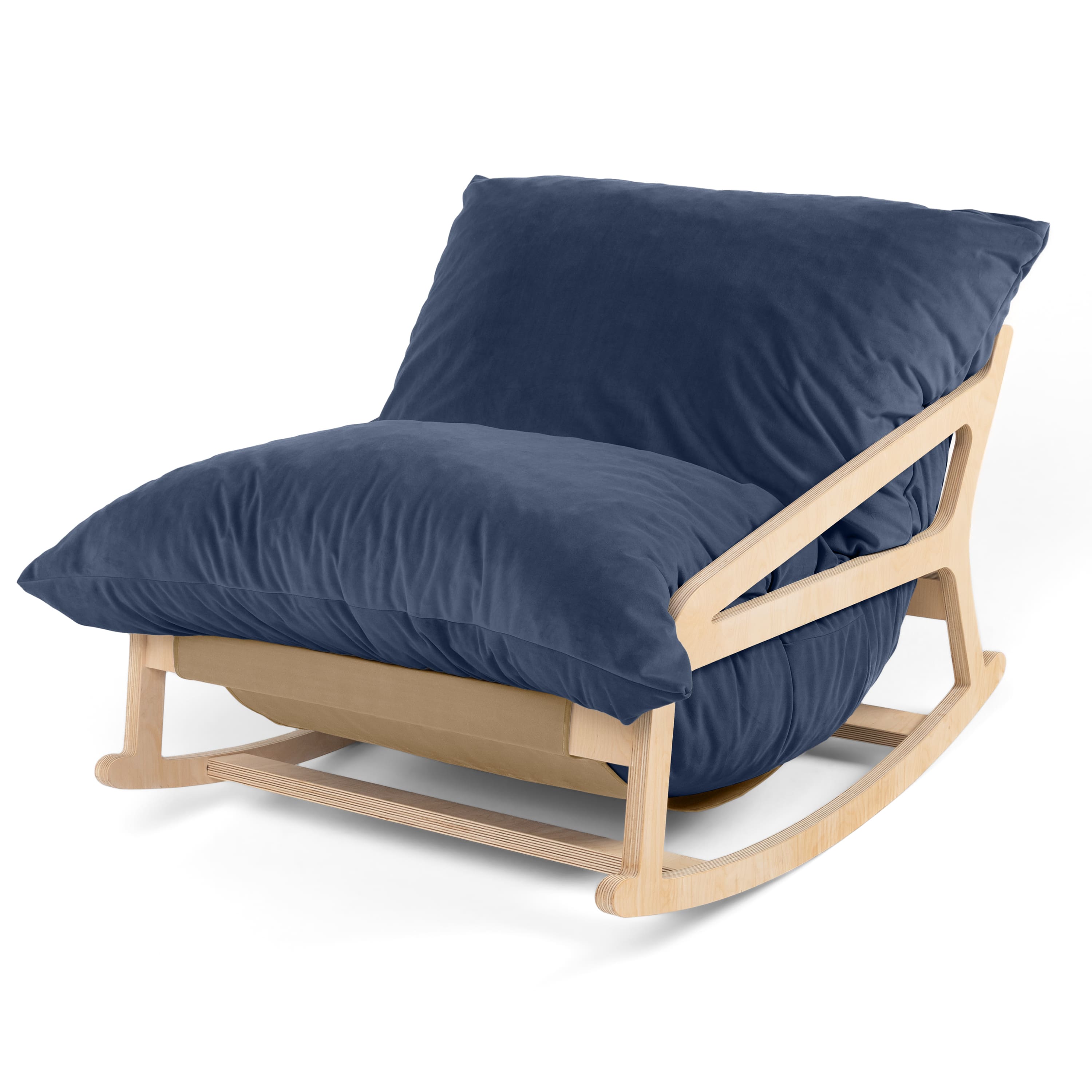 Jaxx - Pillow Saxx Bean Bag Rocking Chair - Elegant Oversized Rocker with Modern Wood Frame - Lush Velvet Navy Blue