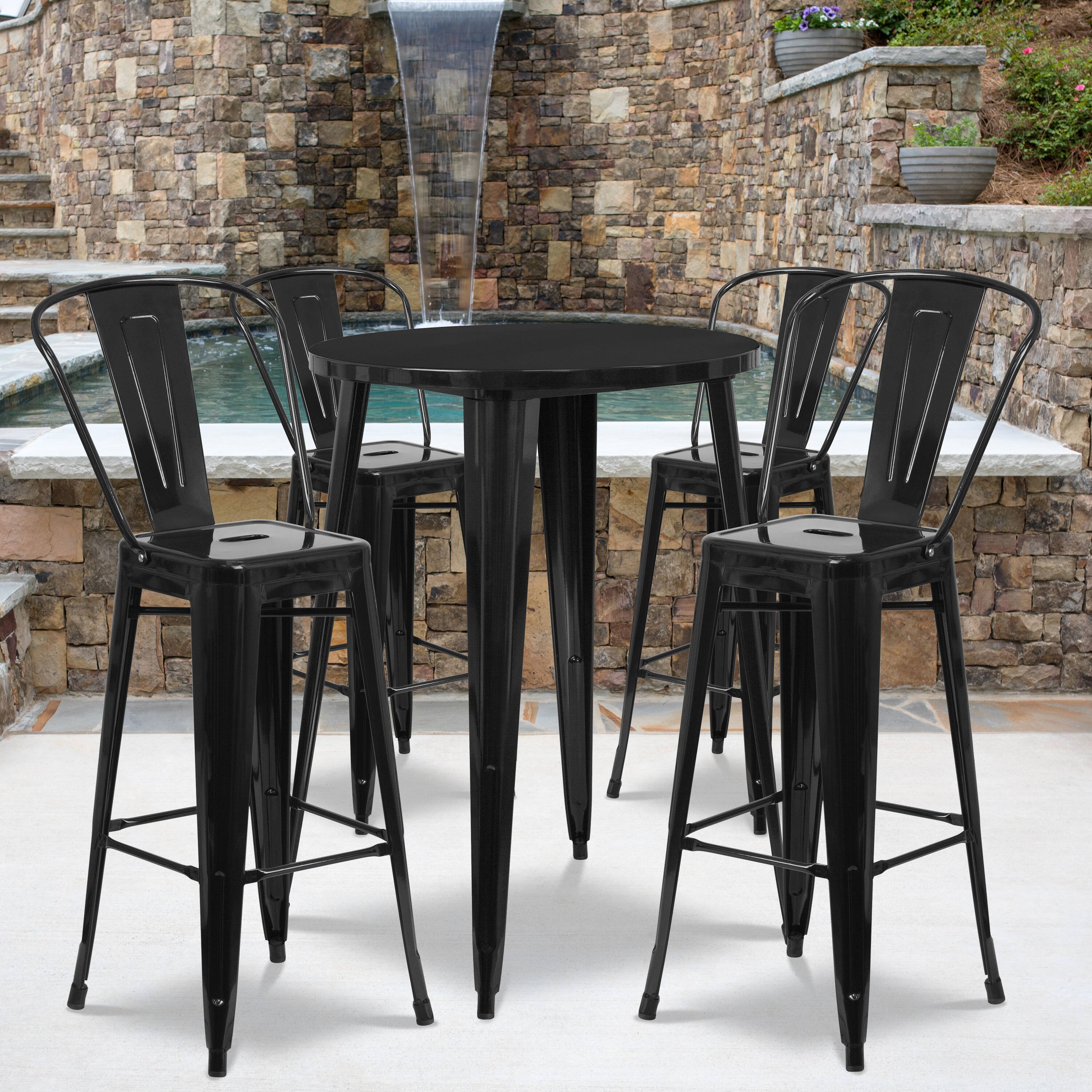 Alt View 1. Emma + Oliver - Commercial Grade 30" Round Metal Indoor-Outdoor Bar Table Set with 4 Cafe Stools - Black.