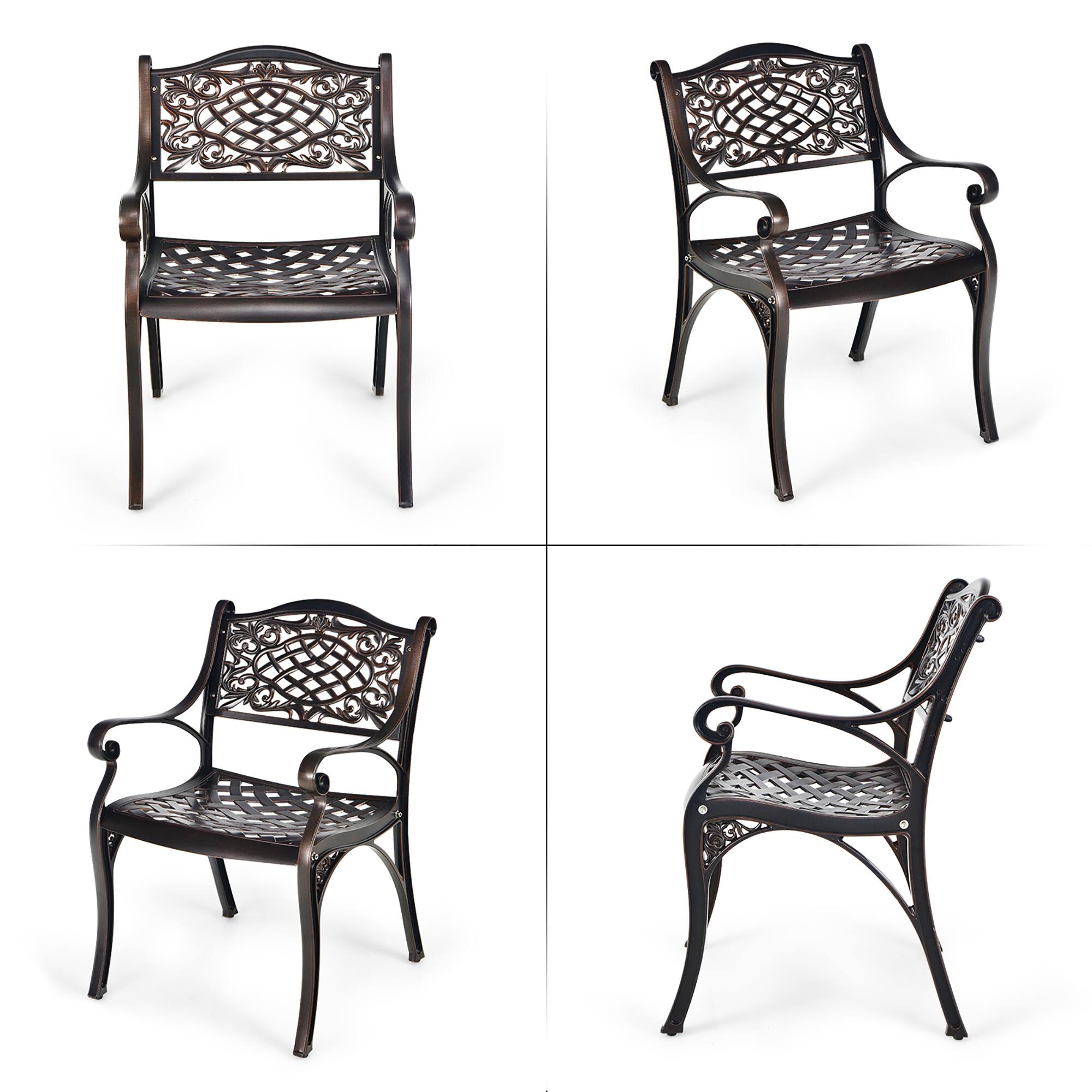 Alt View 9. Costway - Costway 2PCS Patio Dining Bistro Chair All Weather Cast Aluminum Armrest Garden - Brown.