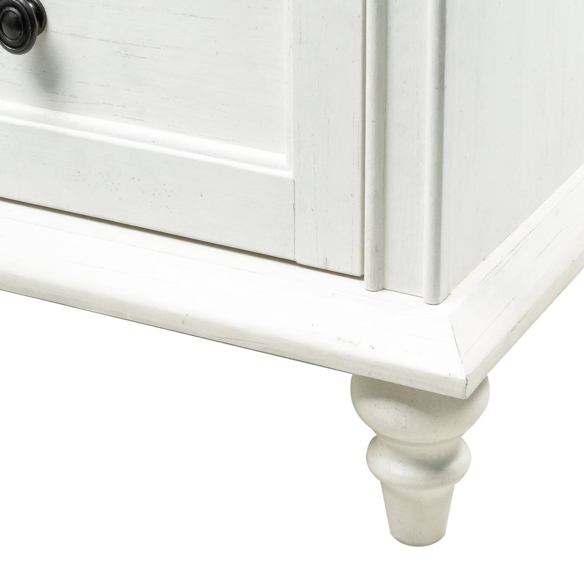 Alt View 6. Vaczon - Farmhouse White 3-Drawer Nightstand with Solid Wood Legs - White.