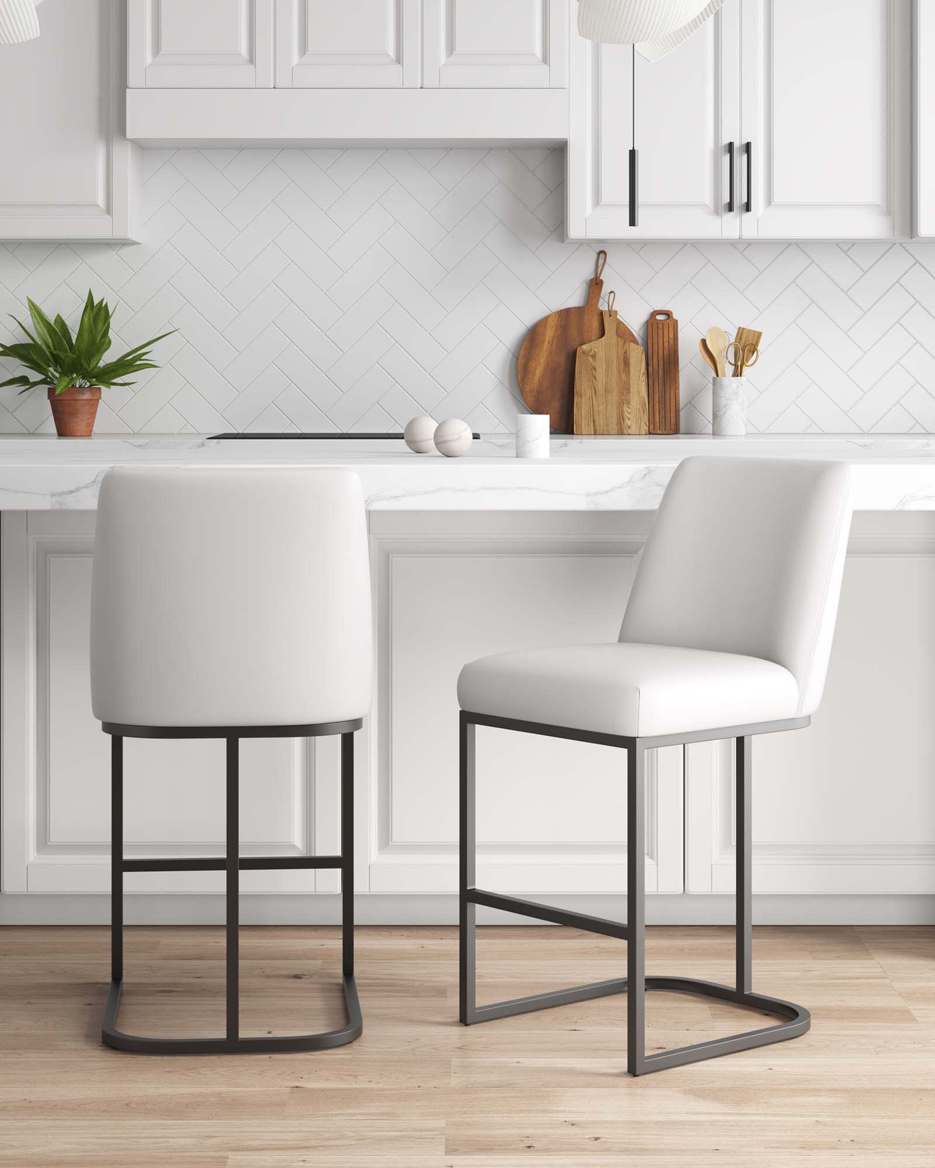 Angle. Manhattan Comfort - Serena Modern Metal Upholstered Counter Stool - Set of 2 - White.