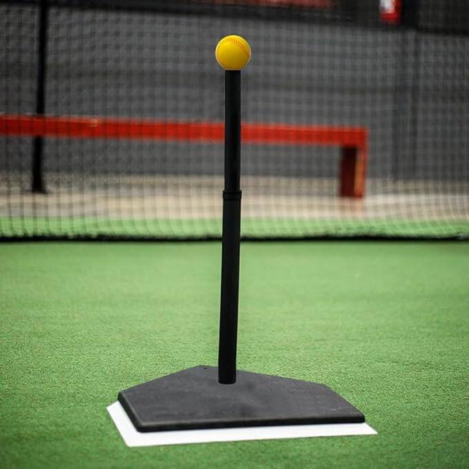 Left. Amber Sporting Goods - Heavy Duty Adjustable Batting Tee – Baseball, Softball & Tee Ball, 20–32" Height - Black.
